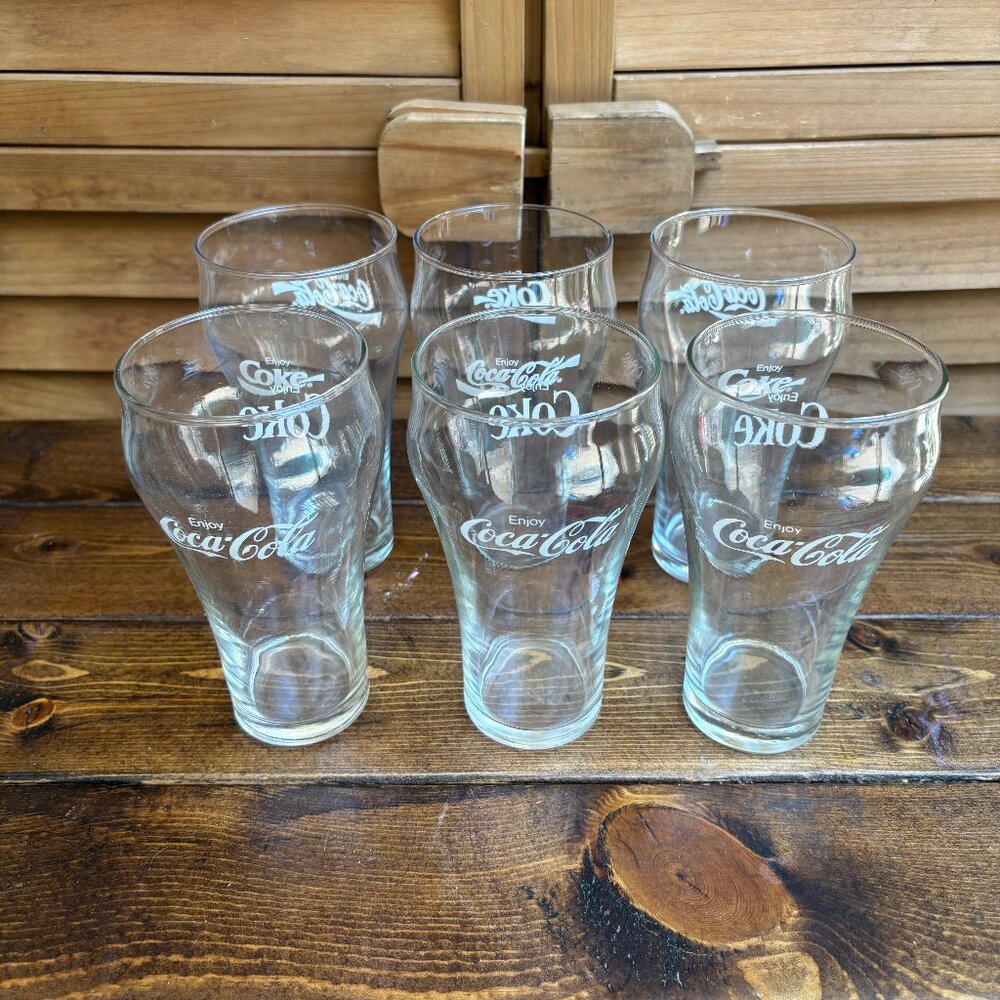 Set of 6 Coca-Cola Glasses – Classic Contour Shape – 16oz Drinkware